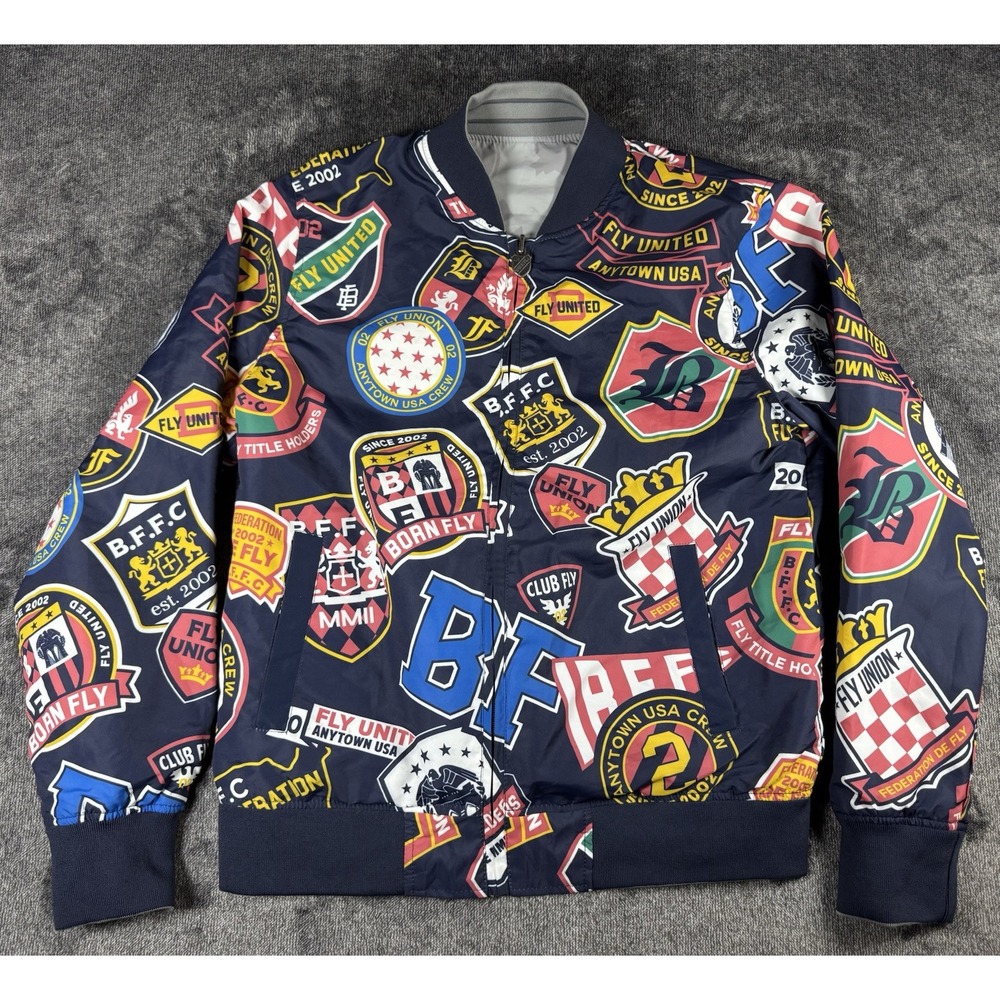 Born Fly Mens M Jacket Wind/Rain Colorful Patch Design Fly United Y2K Inspired